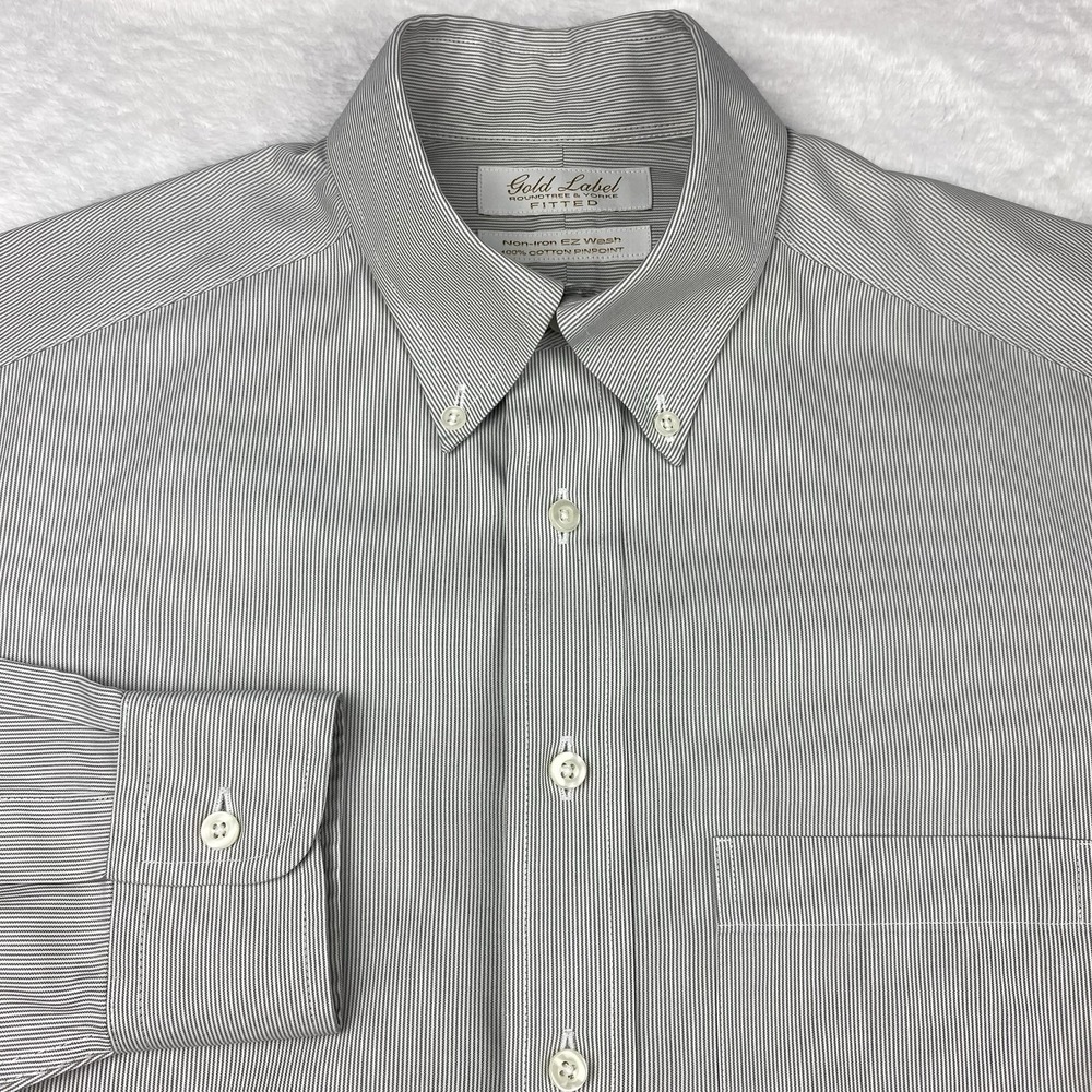 Roundtree & Yorke Gold Label Mens Dress Shirt 14.5-33 Gray‎ Stripe Fitted